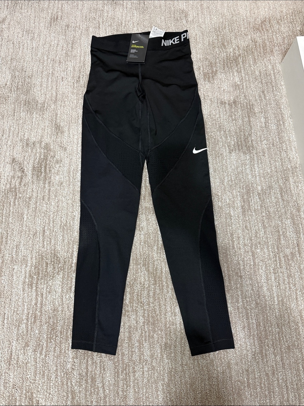 Nike Pro Black Athletic Leggings with White Swoosh